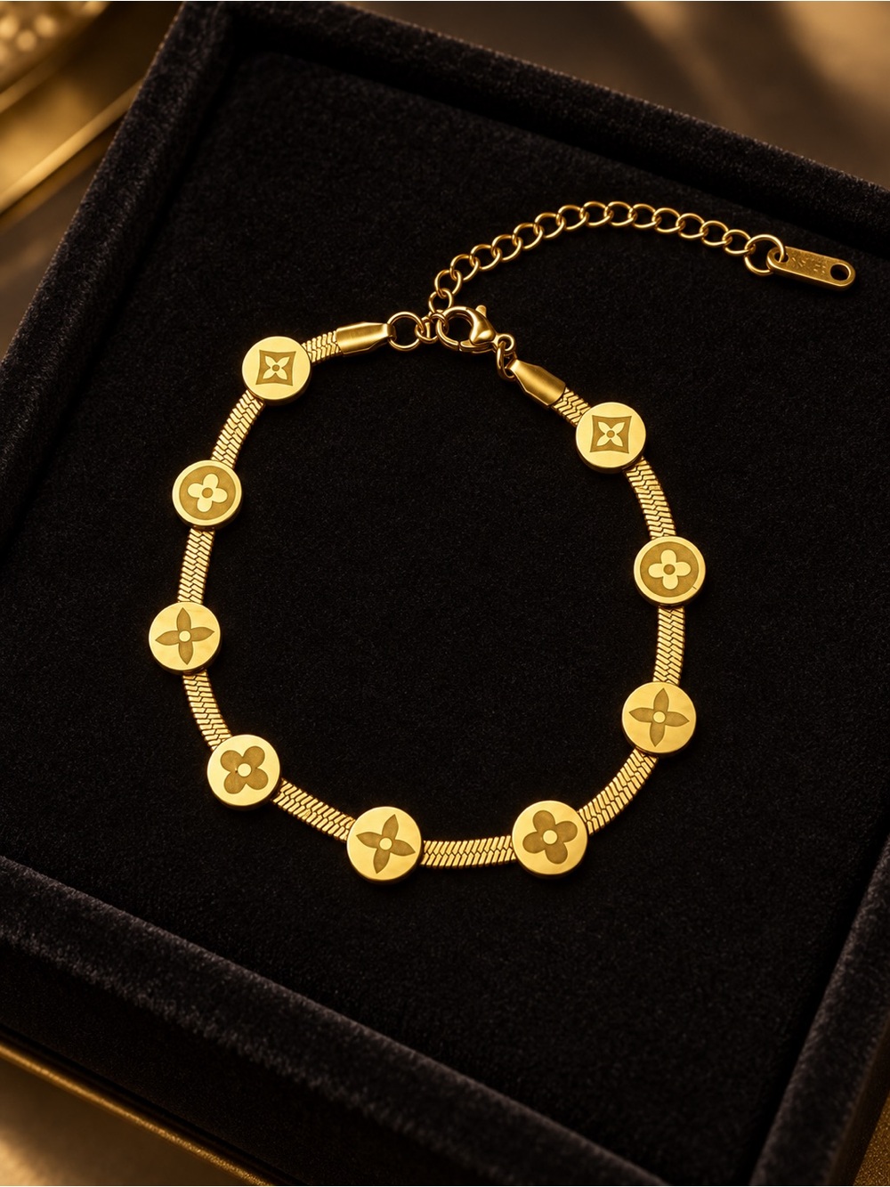 Gold Monogram Floral Medallion Bracelet
